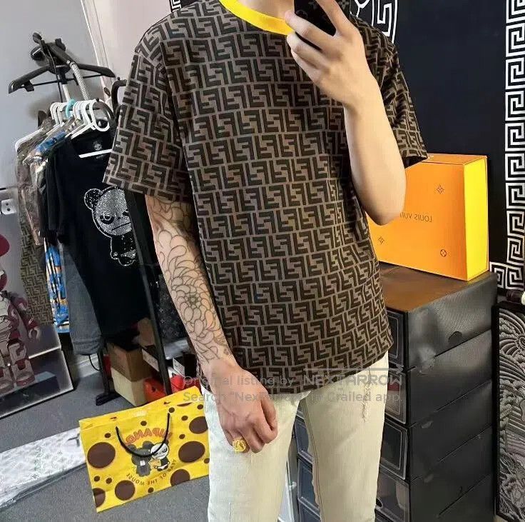 Fendi FENDI Dark Brown Double F Monogram Printed Cotton Crew Nec Size US L / EU 52-54 / 3 - 8 Thumbnail