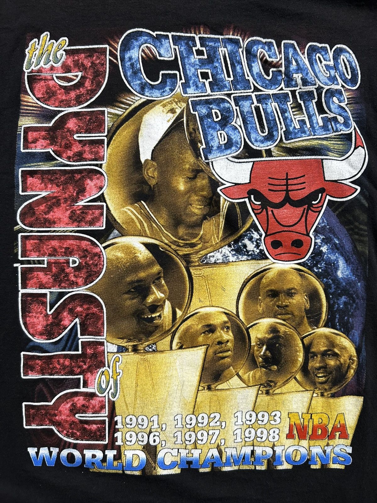 Vintage Vintage 90s Chicago Bulls Rap Tee Jordan Rodman 3 Peat Champ Size US XXL / EU 58 / 5 - 8 Thumbnail