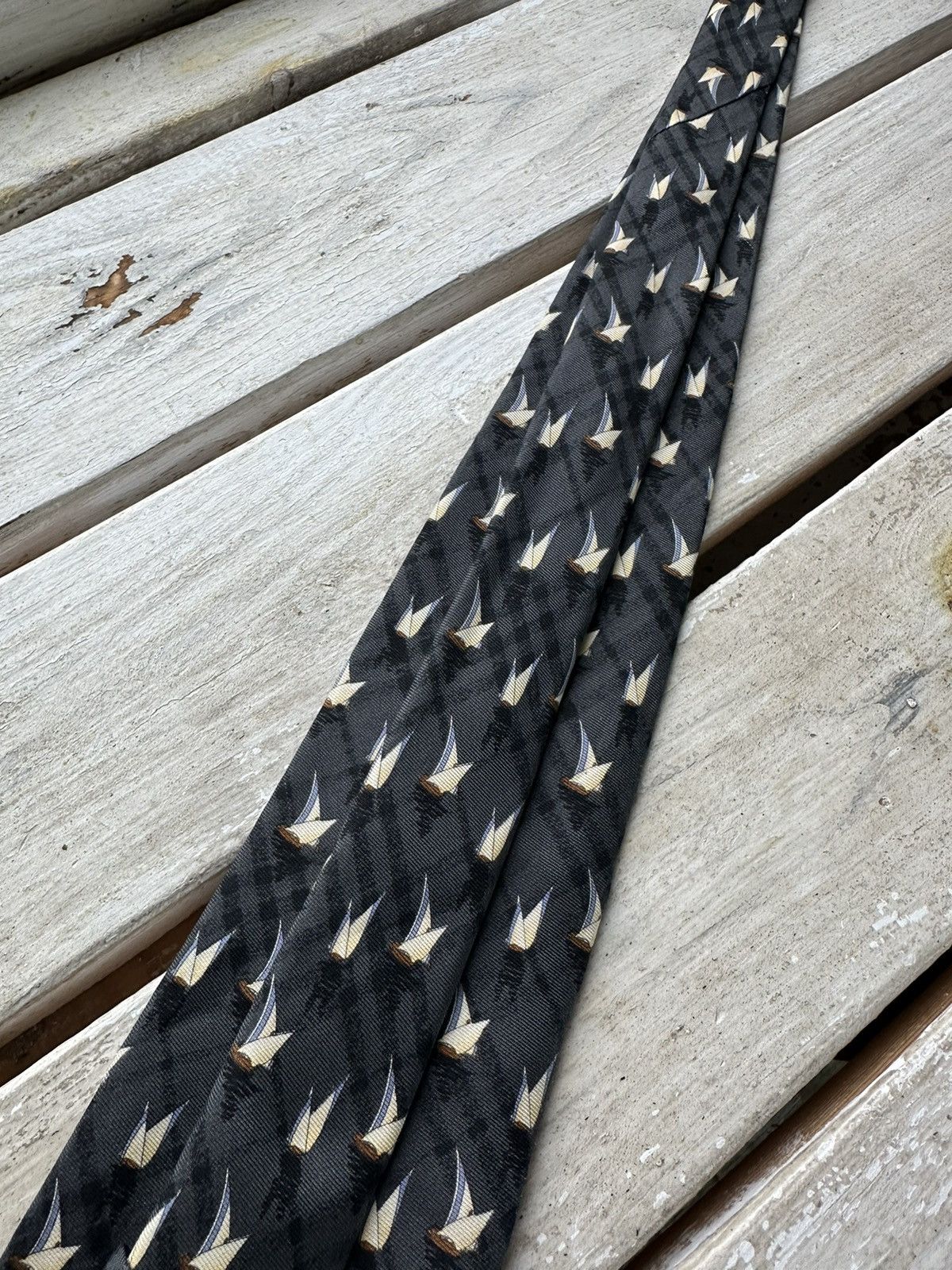 Burberry × Vintage 🚨Vintage 90s Burberrys Embroidered ship LOGO tie monogram Size ONE SIZE - 7 Thumbnail