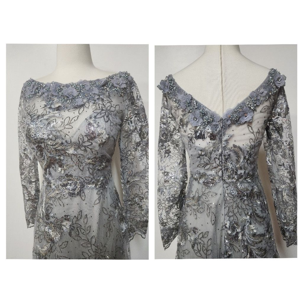 Mac Duggal FLORAL EMBROIDERED ILLUSION LONG SLEEVE price$498 size 4. H Size S / US 4 / IT 40 - 4 Thumbnail