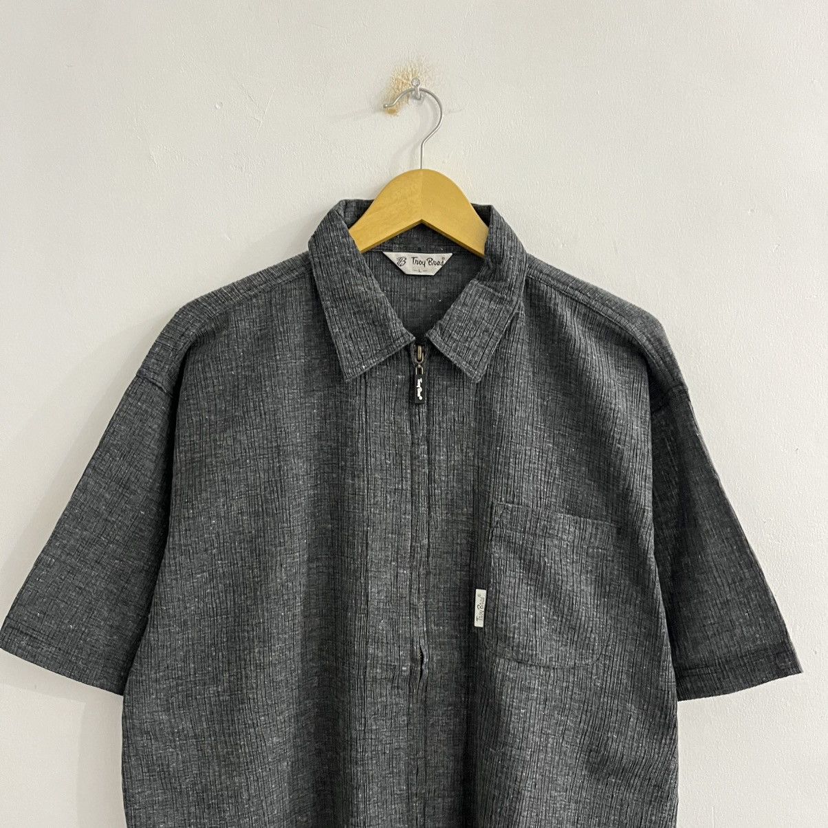 Japanese Brand Troy Bross Textured Zip Shirt Size US L / EU 52-54 / 3 - 2 Thumbnail