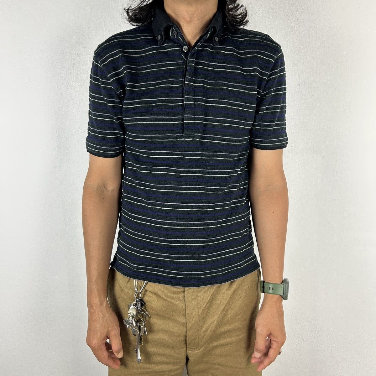 Japanese Brand × Michel Klein × Vintage Michel Klein Homme Paris - Striped Polo Size US S / EU 44-46 / 1 - 1 Thumbnail