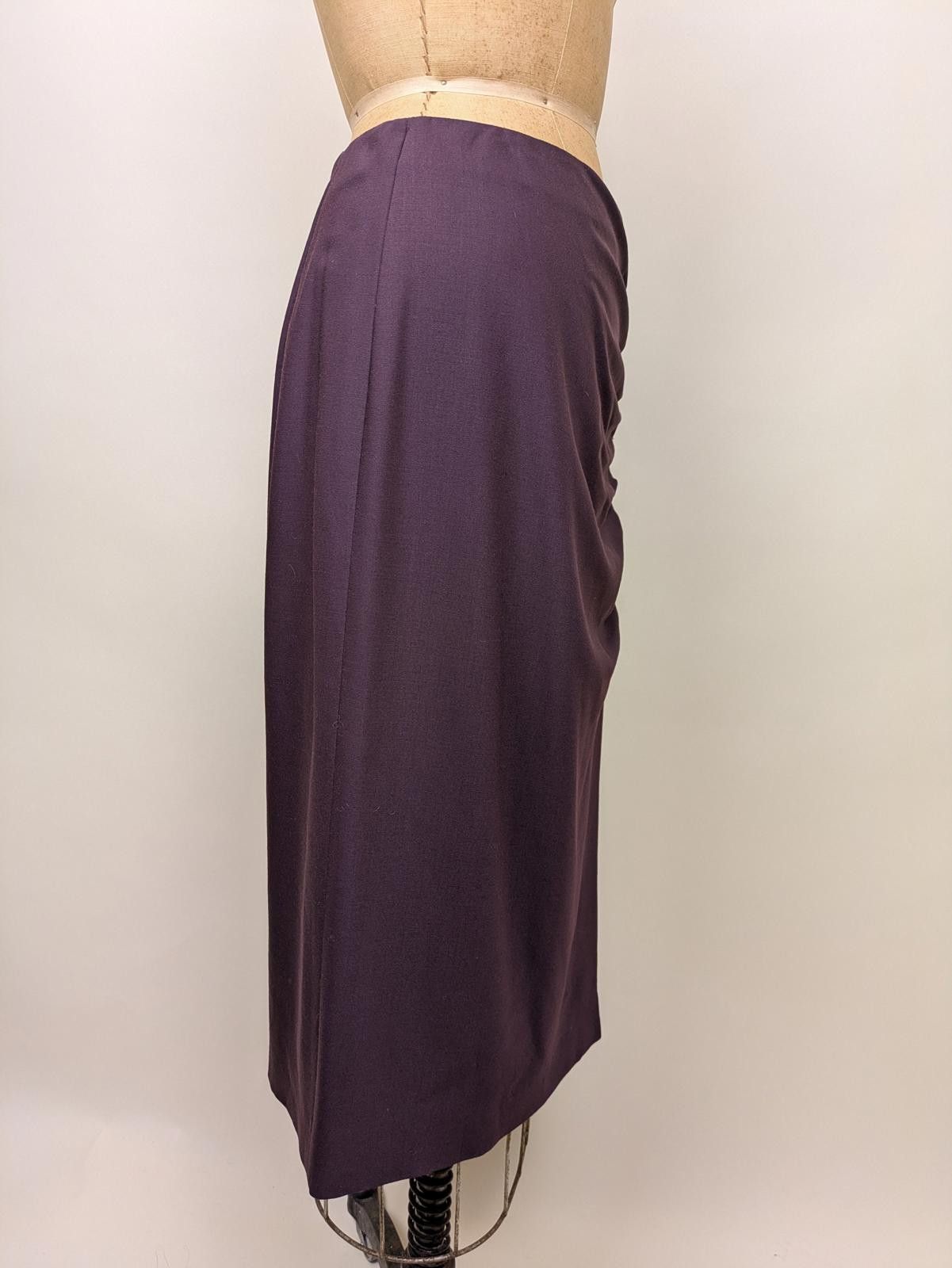 Emporio Armani Y2K Armani wool aubergine gathered slit skirt Size 28" / US 6 / IT 42 - 5 Thumbnail
