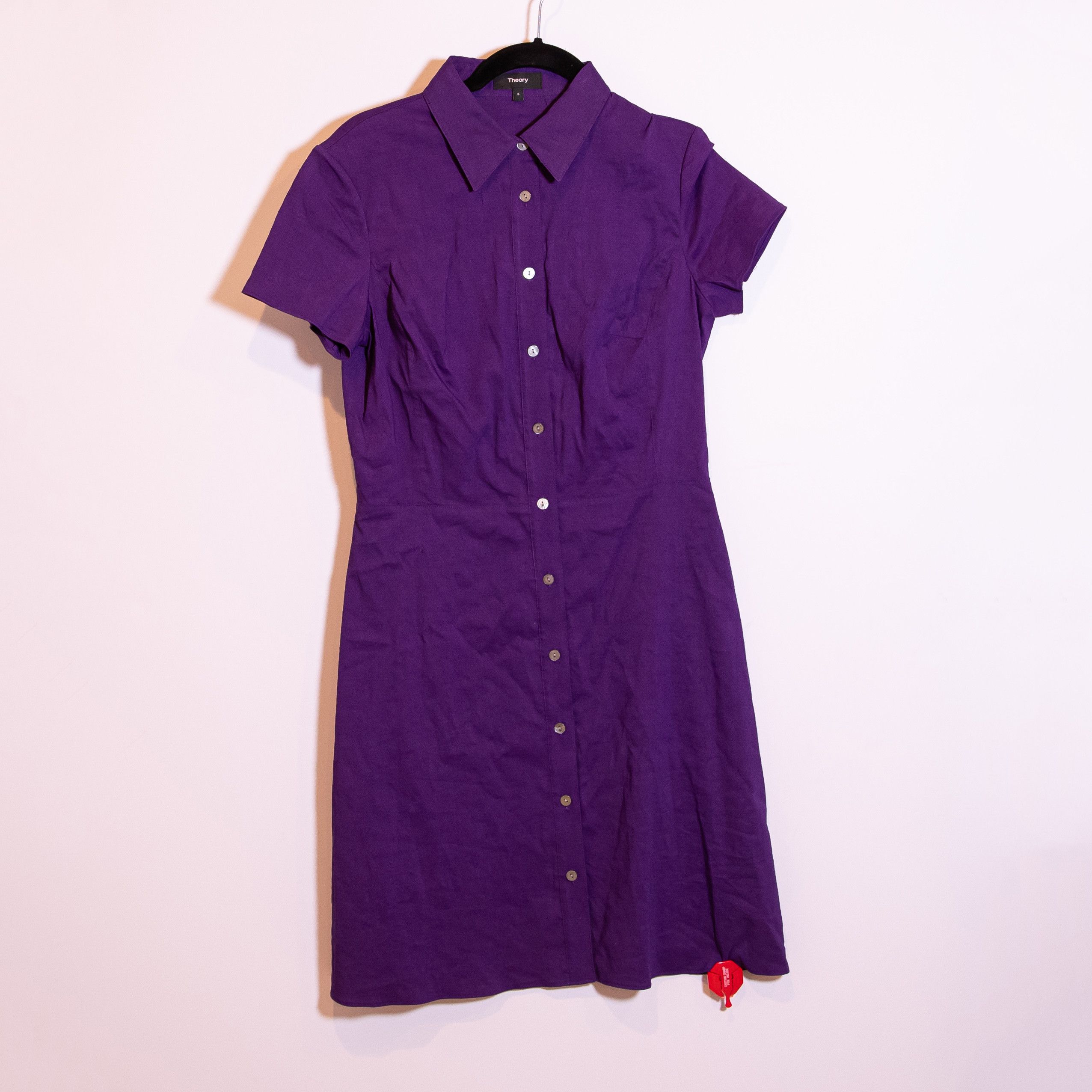 image of New Theory Short Sleeve Button Down Linen Blend in Purple, Women's (Size Medium)