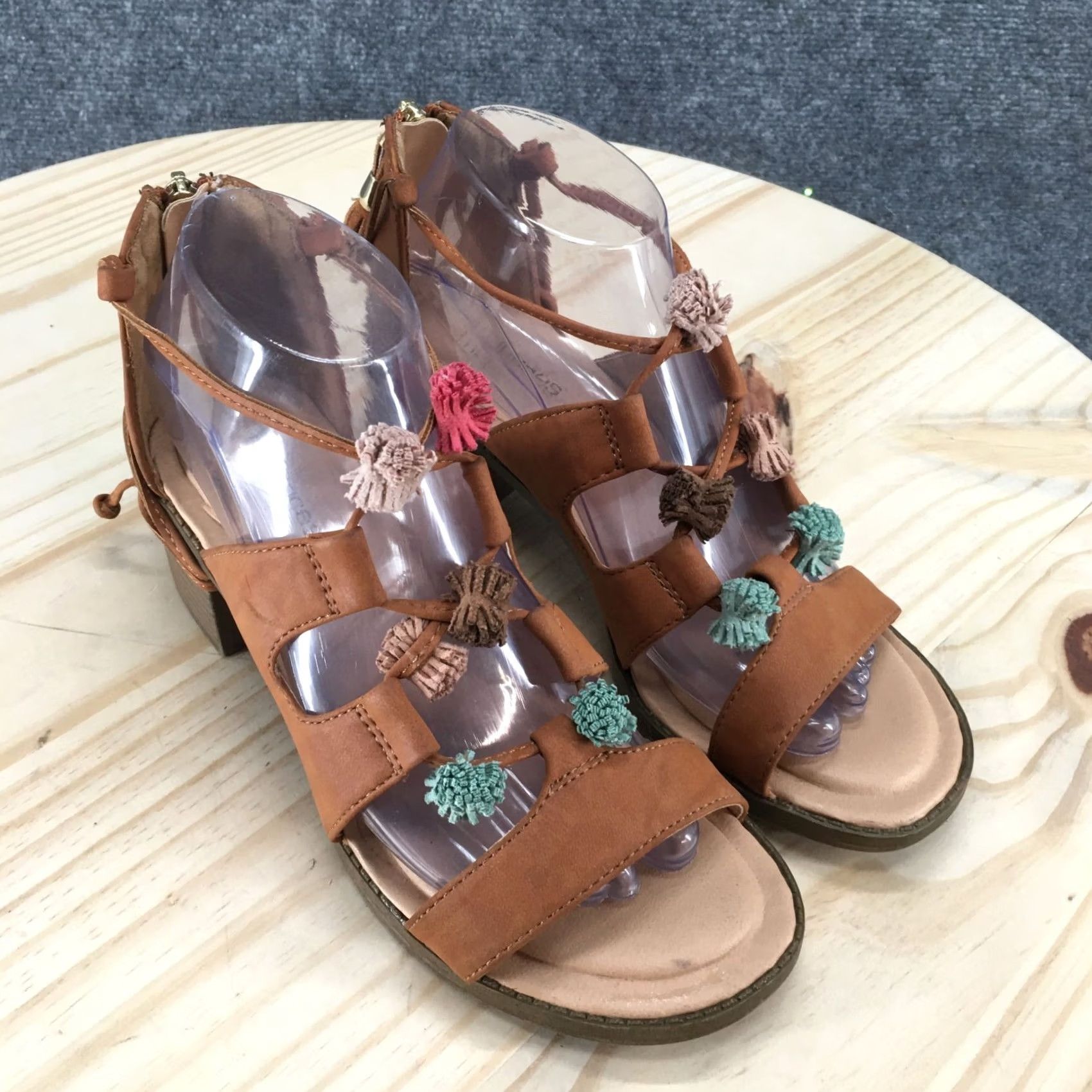 Vintage Maurices Ember Sandals Womens 8 M Brown Strappy Back Zip Tassel Block Heels Size US 8 / IT 38 - 3 Thumbnail