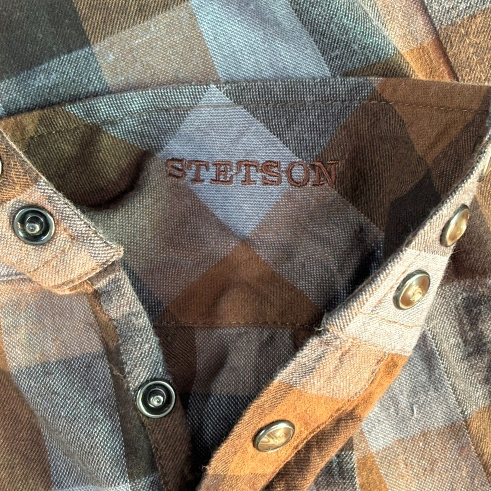 Stetson Stetson Shirt Plaid Flannel Western Brown Blue Pearl Snap Large L Long Sleeve Regular Mens Fall Double Flap Size US L / EU 52-54 / 3 - 4 Thumbnail