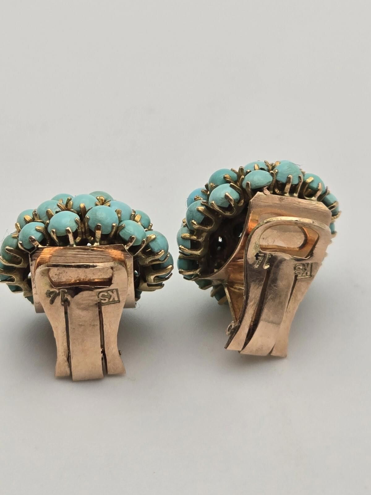 The Unbranded Brand Victorian Style 14K Gold Turquoise Cluster Earrings Size ONE SIZE - 5 Thumbnail