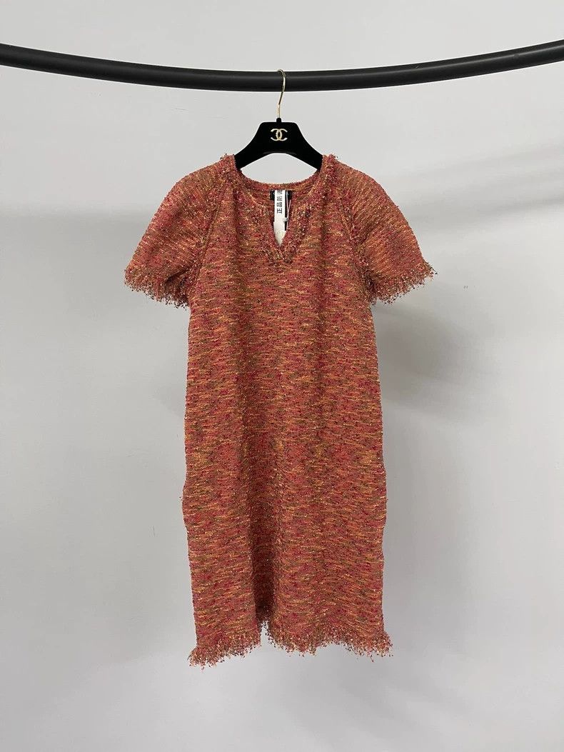Chanel Chanel Greek series orange tweed knitted dress Size XXS / US 00 / IT 34 - 3 Thumbnail