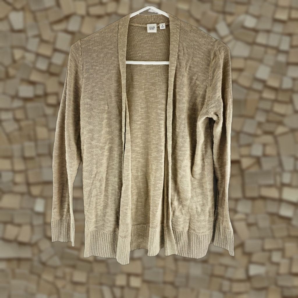 Gap Gap Cardigan Sweater Women's S Tan Open Ribbed Long Sleeve Modern Stretch Breathable Regular Size S / US 4 / IT 40 - 1 Thumbnail
