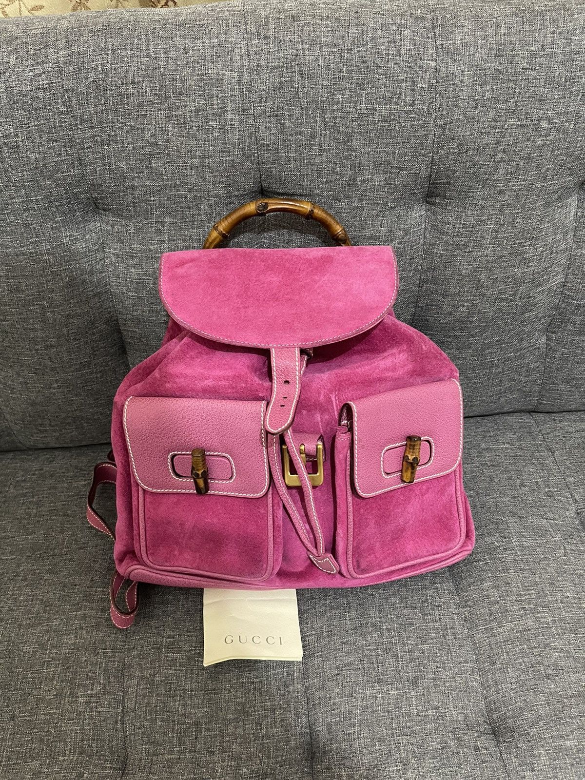 Vintage Gucci Bamboo Leather suede Backpack Size ONE SIZE - 2 Thumbnail