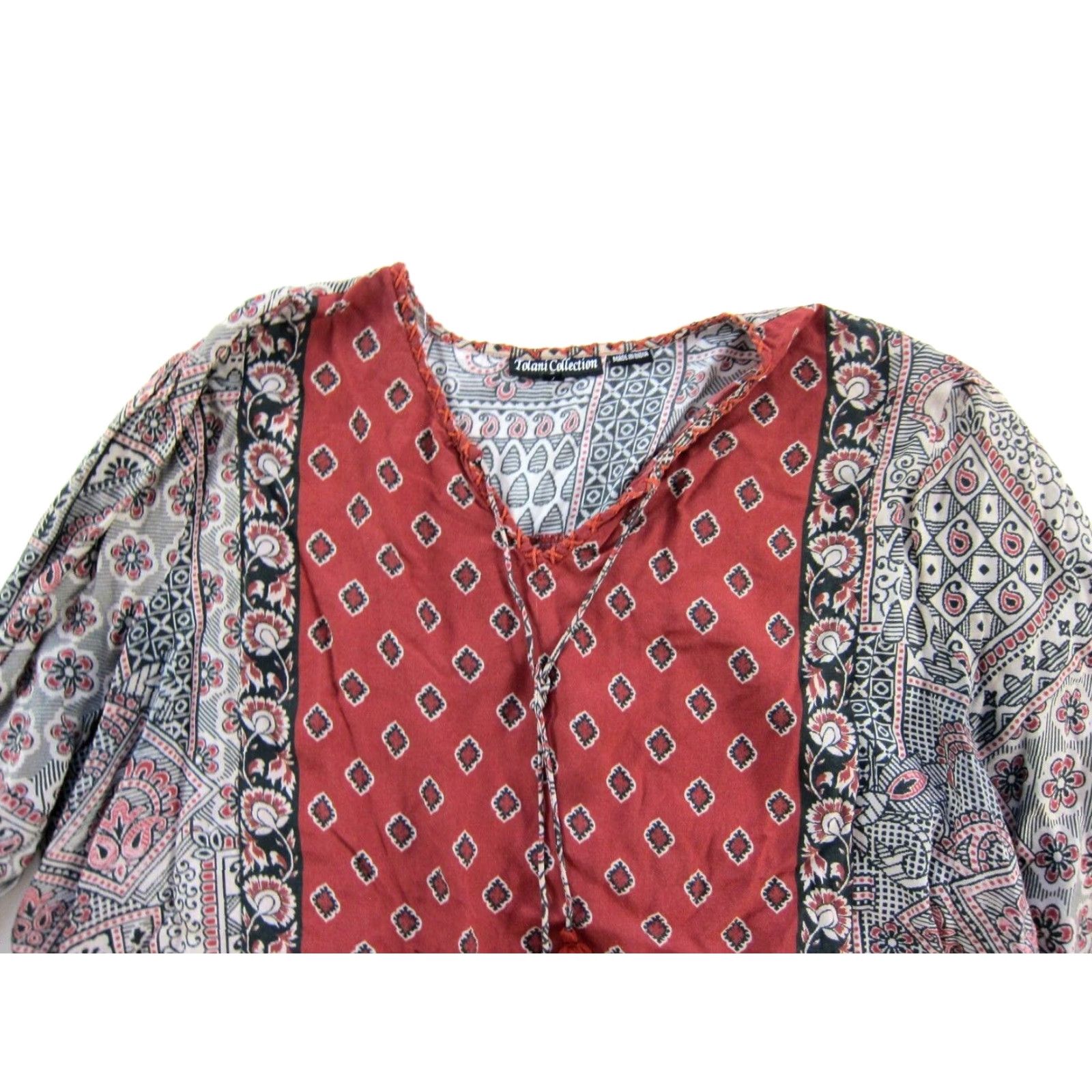 Vintage Tolani Collection Blouse Long Sleeve Peasant L Tolani Collection Red Blouse 100% Rayon Womens Summer Fall Spring Winter Size L / US 10 / IT 46 - 4 Thumbnail