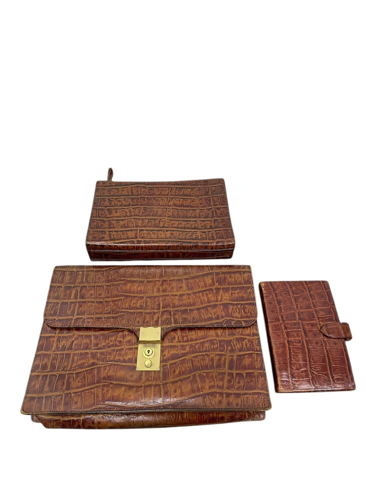 Genuine Leather Crocodile Embossed Vtg Bozzetto Italy Large Clutch Bag 1🟩3 Size ONE SIZE - 1 Thumbnail