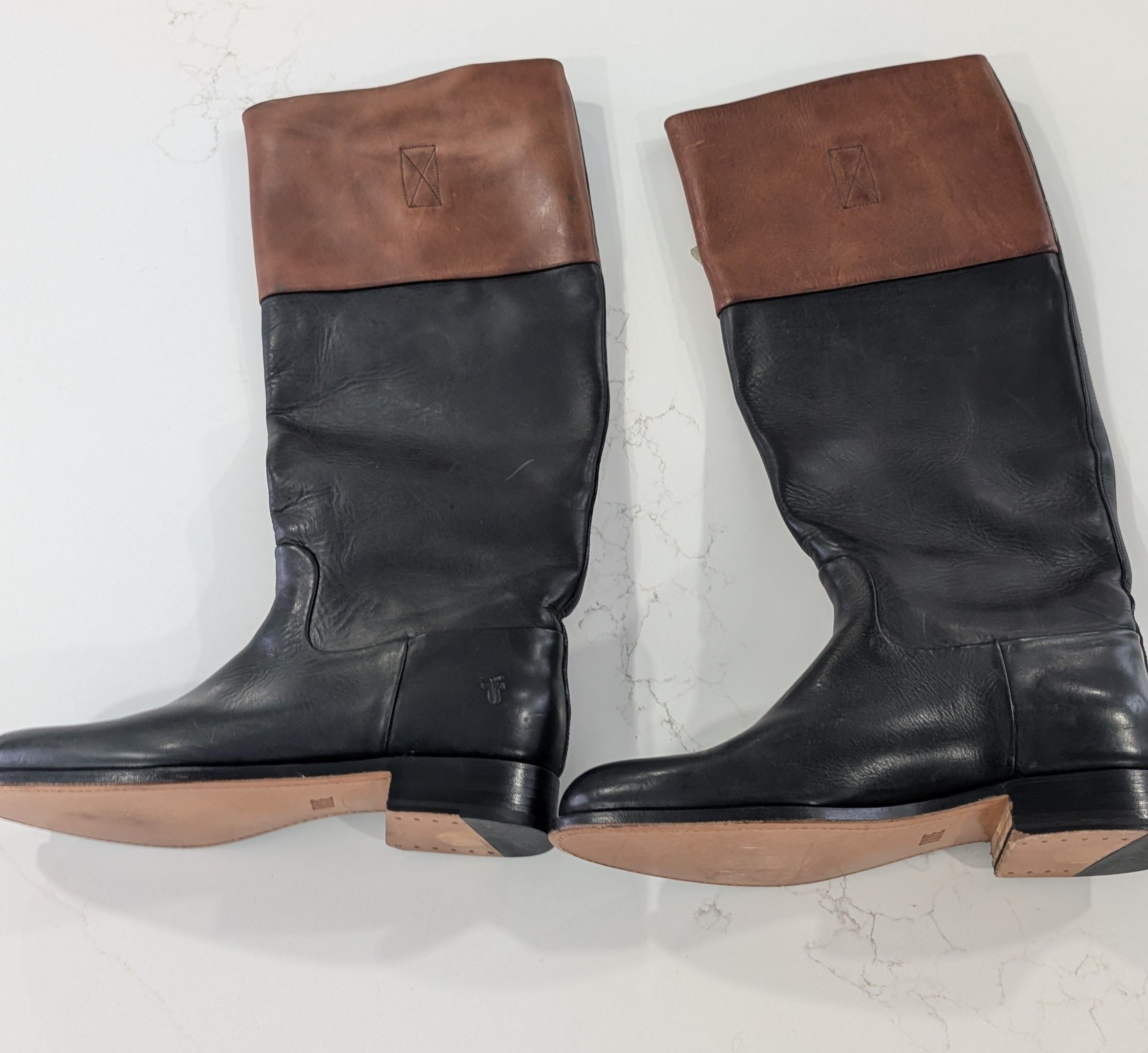 Frye Frye Melissa Belted Riding Boots Two-Tone Brown Leather Size US 10 / IT 40 - 13 Thumbnail