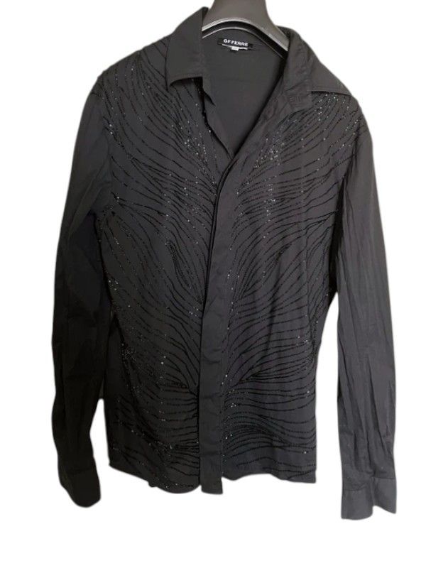 Gianfranco Ferre GF Ferre Black Sparkle Beaded Wave Shirt, Late 1990s Size US XL / EU 56 / 4 - 3 Thumbnail