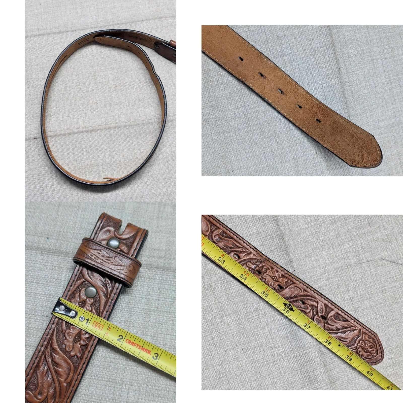 Vintage VINTAGE Silver Creek belt Western belt Men 36 Brown Leather Tooled Floral Buckle Buckle Back security money USA made Size 36 - 8 Thumbnail