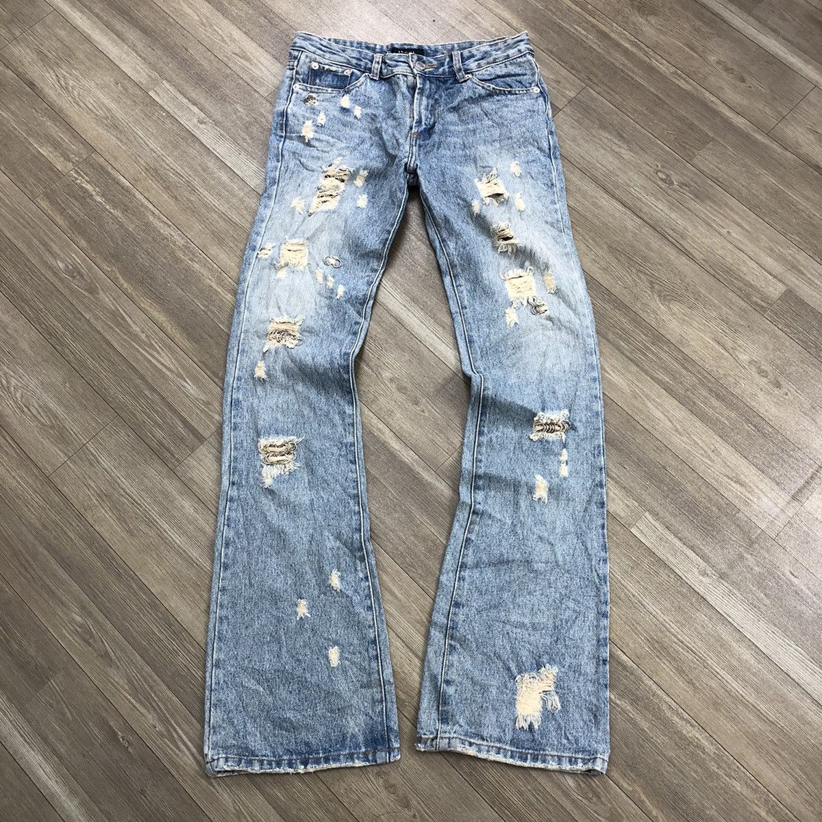 パンツ 00s archive y2k goa grunge flare denim If Six Was Nine 2000s Ingni Distressed Studded Lgb Grunge Goa