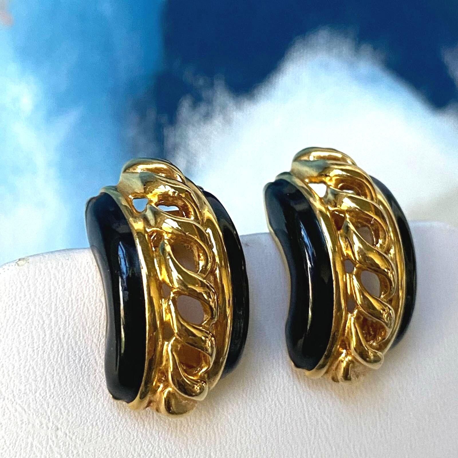 St. John Vintage St. John Gold Black Enamel Clip Earrings Size ONE SIZE - 7 Thumbnail