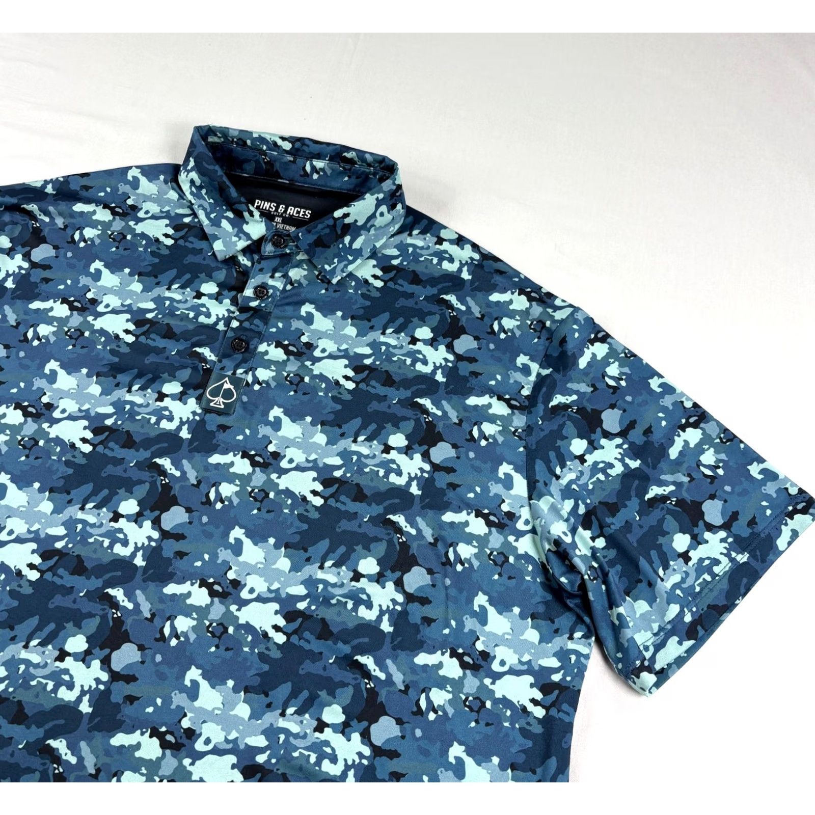 Vintage Aces Pins & Aces Polo Shirt Mens 2XL Blue Camo Golf Performance Stretch Shirt Size US XXL / EU 58 / 5 - 2 Thumbnail