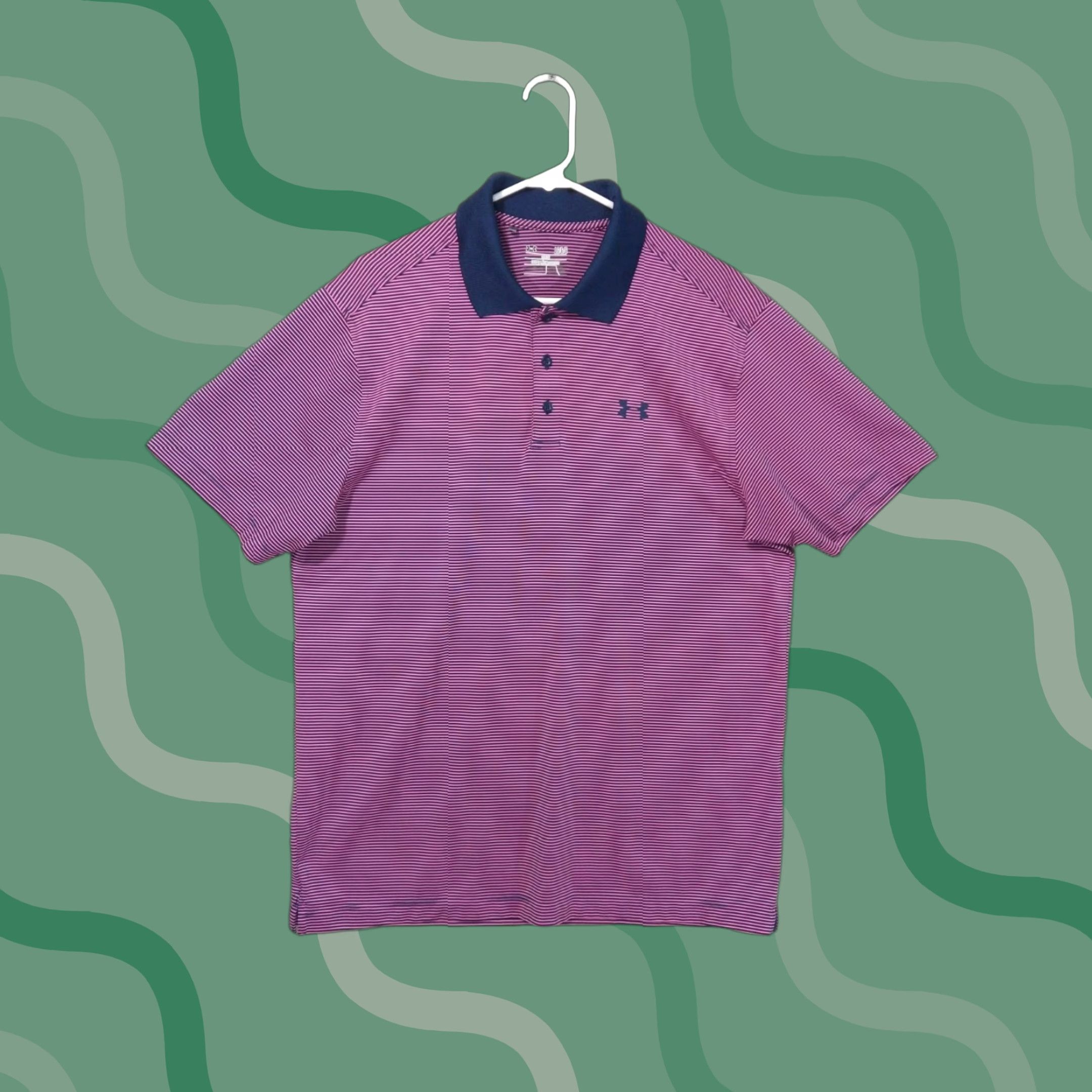 Under Armour Under Armour Polo Shirt Mens L Purple Striped Short Sleeve Performance Golf Breathable Quick Dry Moisture Wicking Lightweight Logo Size US L / EU 52-54 / 3 - 1 Thumbnail
