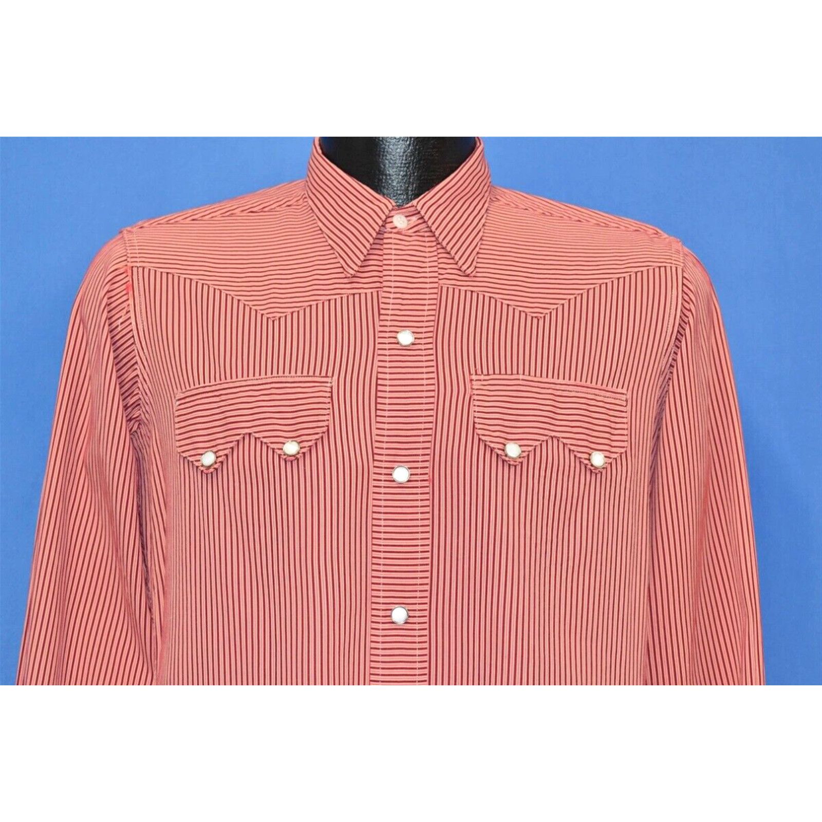 image of Vintage VTG 50S Rockmount Ranch Wear Striped Rayon Western Pearl Snap Cowboy Shirt in White (Size S