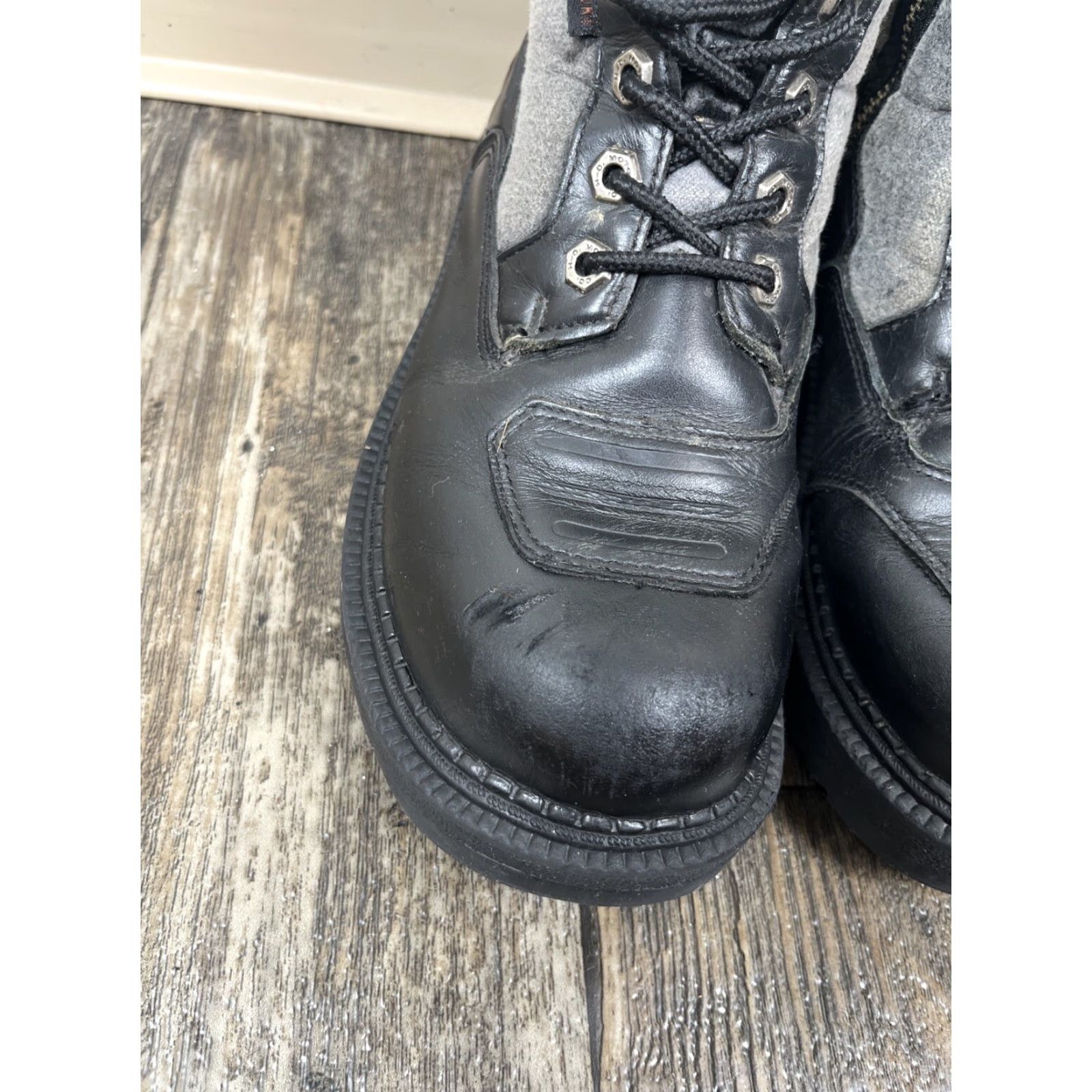 Harley Davidson VINTAGE Harley-Davidson Platform Boot Womens 7.5 Black Leather Zip Lace Block Heel Mid 2-2.9in Casual Womens Size US 8 / IT 38 - 3 Thumbnail
