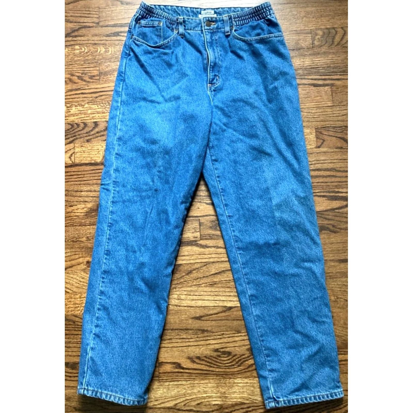 Vintage VINTAGE L.L.Bean Jeans Relaxed Flannel Plaid Mom Jeans Womens 12 Regular Elastic Waist Blue 90s Western Cowgirl Logo Tartan 5-Pocket Inseam 30" Size 34" / US 12 / IT 48 - 2 Thumbnail