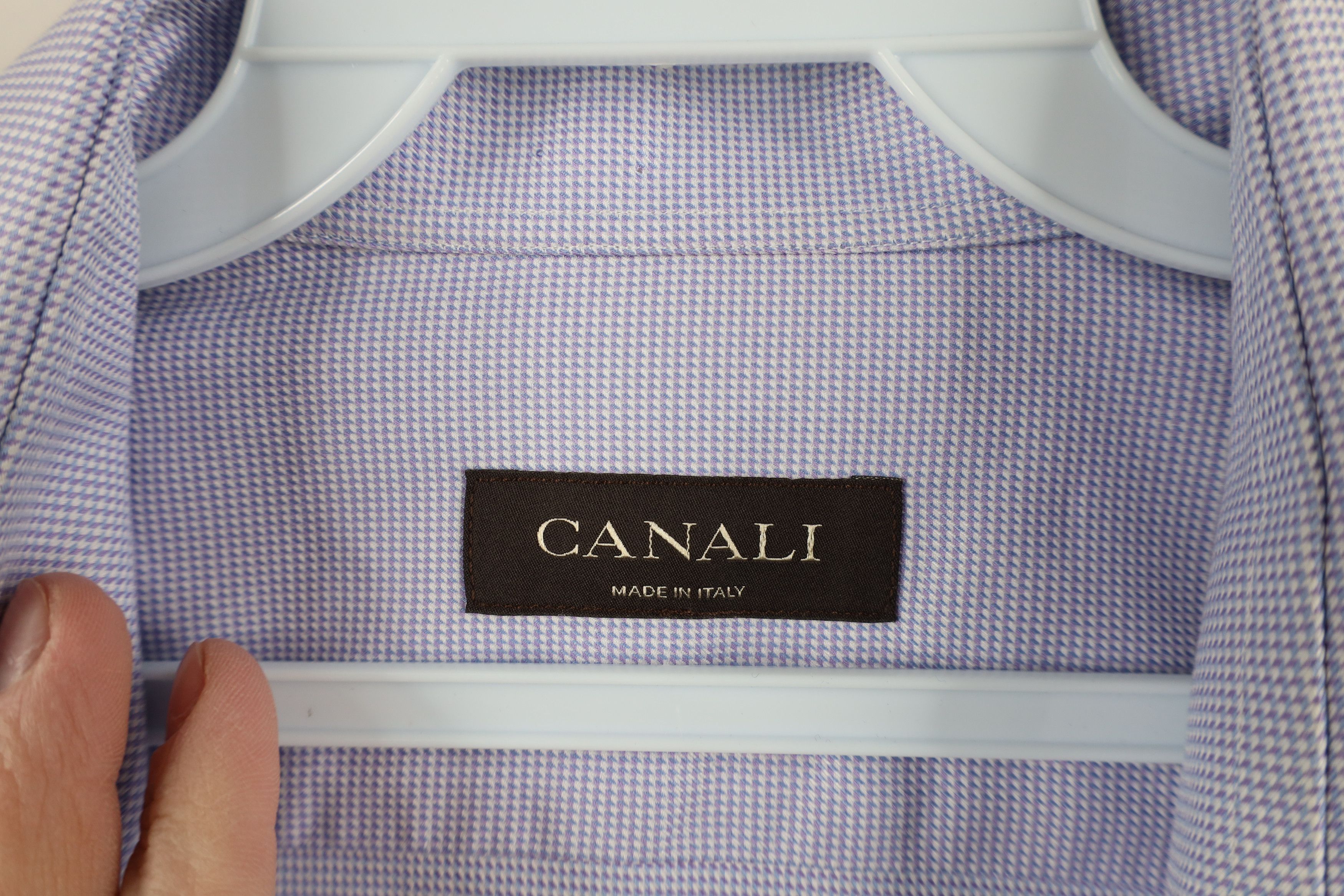 Canali × Vintage Canali Houndstooth Long Sleeve Button Shirt Cotton Blue Size US M / EU 48-50 / 2 - 9 Thumbnail