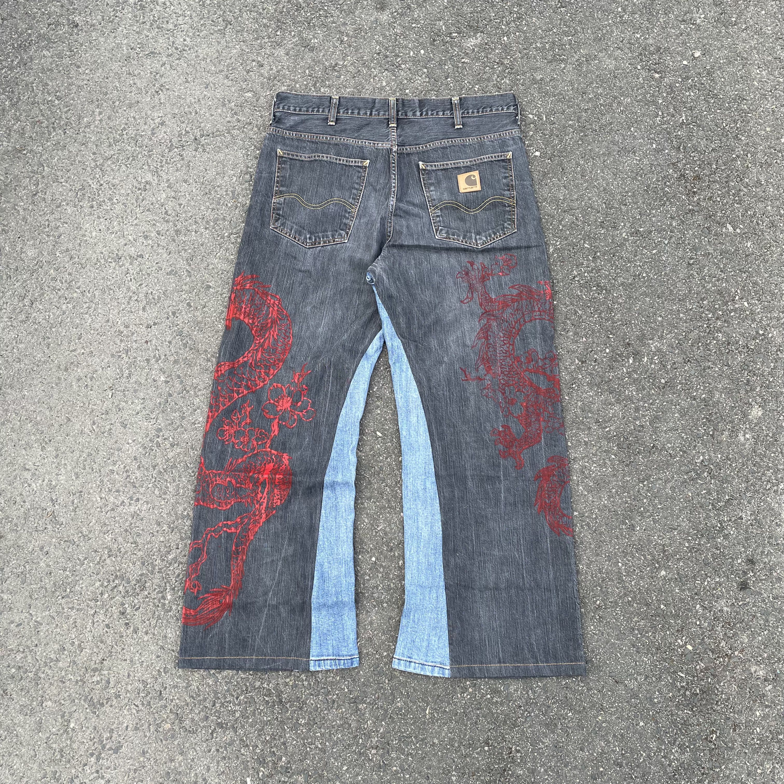 Carhartt Custom Carhartt Flared Jeans baggy fit dragon japan style Size US 37 - 4 Thumbnail