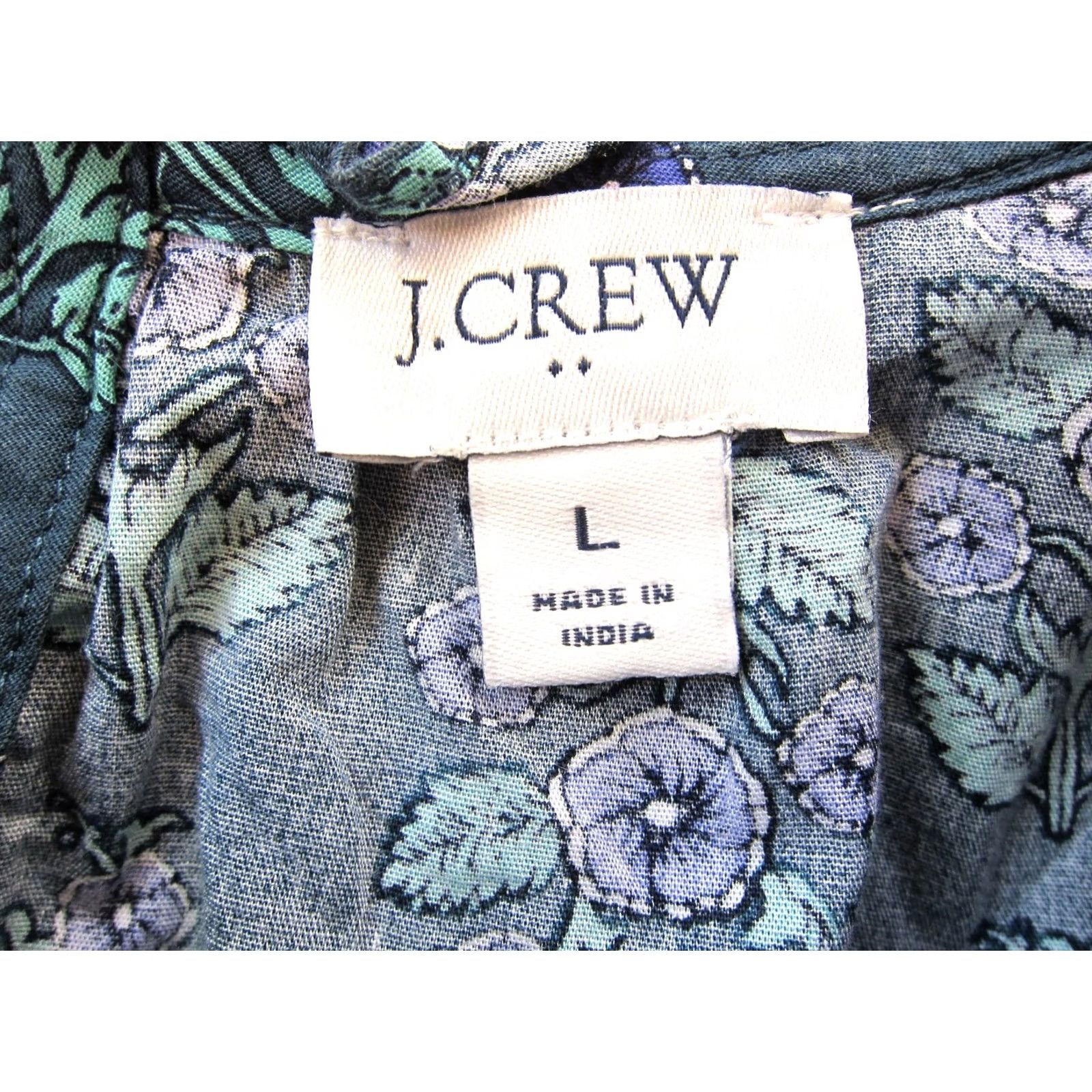 J.Crew J.CREW Blouse Shirt Floral Cotton Green Teal Purple Ruffle High Neck Long Sleeve L Womens Summer Spring Fall Vintage: No Size L / US 10 / IT 46 - 3 Thumbnail