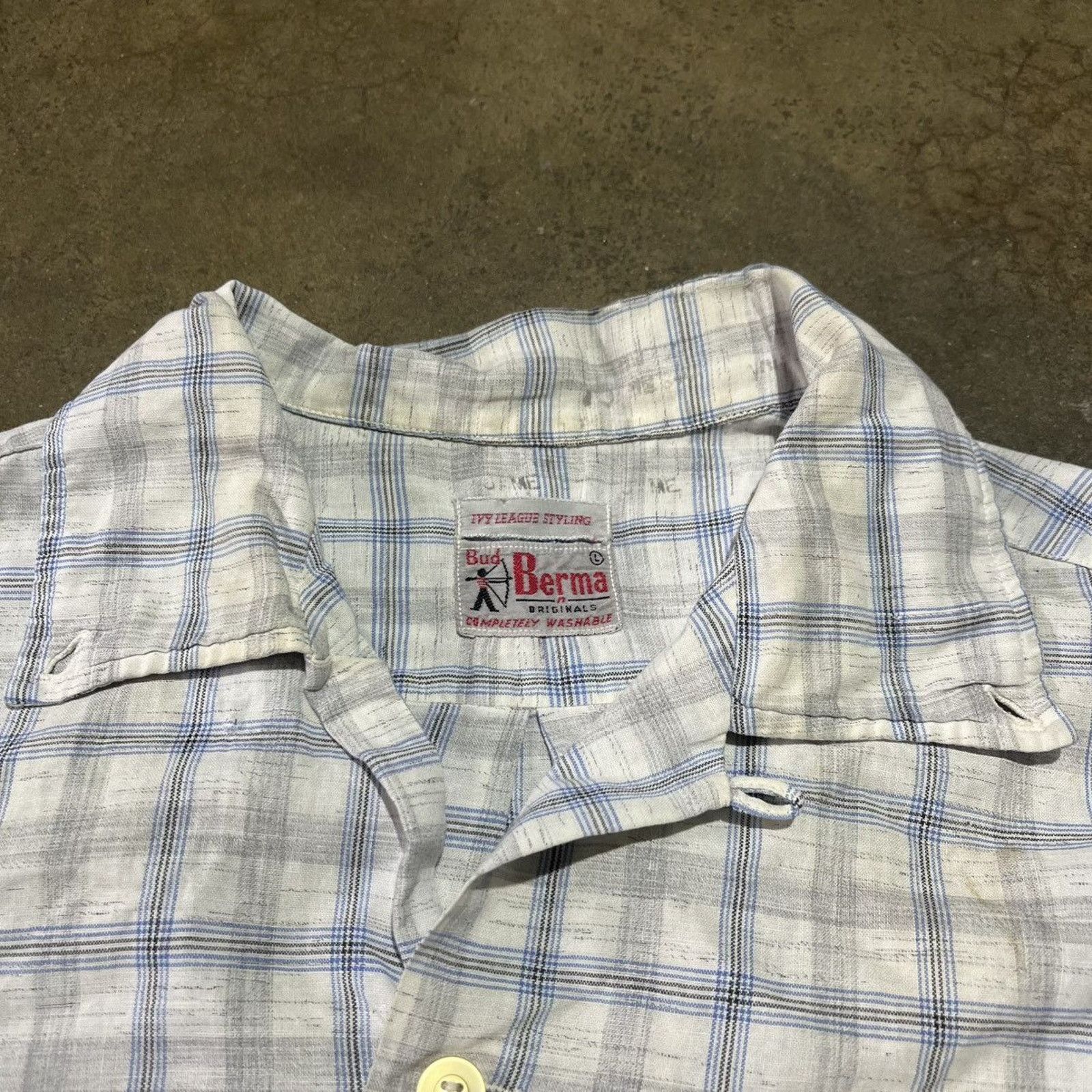 Vintage Vintage 50s Bud Berma White/Blue Plaid Cotton Loop Collar Size US M / EU 48-50 / 2 - 3 Thumbnail