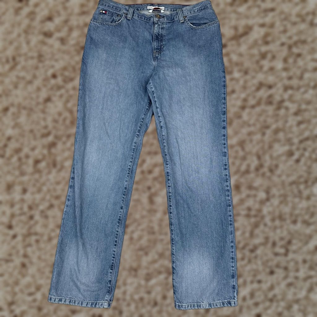 Tommy Hilfiger Tommy Hilfiger Jeans Womens 14 Boyfriend Blue Medium Wash High Rise Relaxed 34x33 Denim 5-Pocket Logo Size 36" / US 14 / IT 50 - 1 Thumbnail