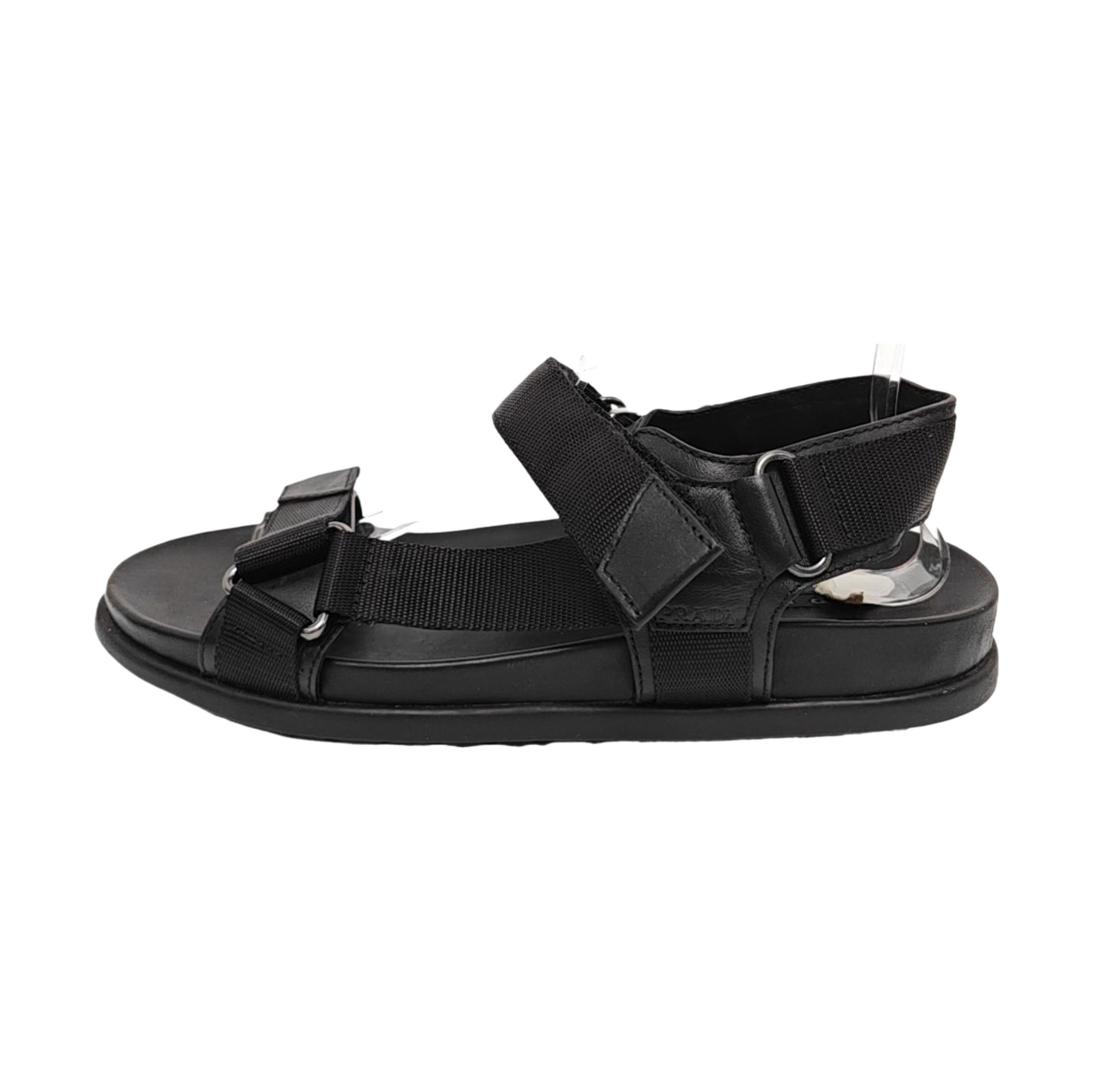 Prada Prada Black Leather Webbing Sandals US 7 Size US 7 / EU 40 - 1 Thumbnail