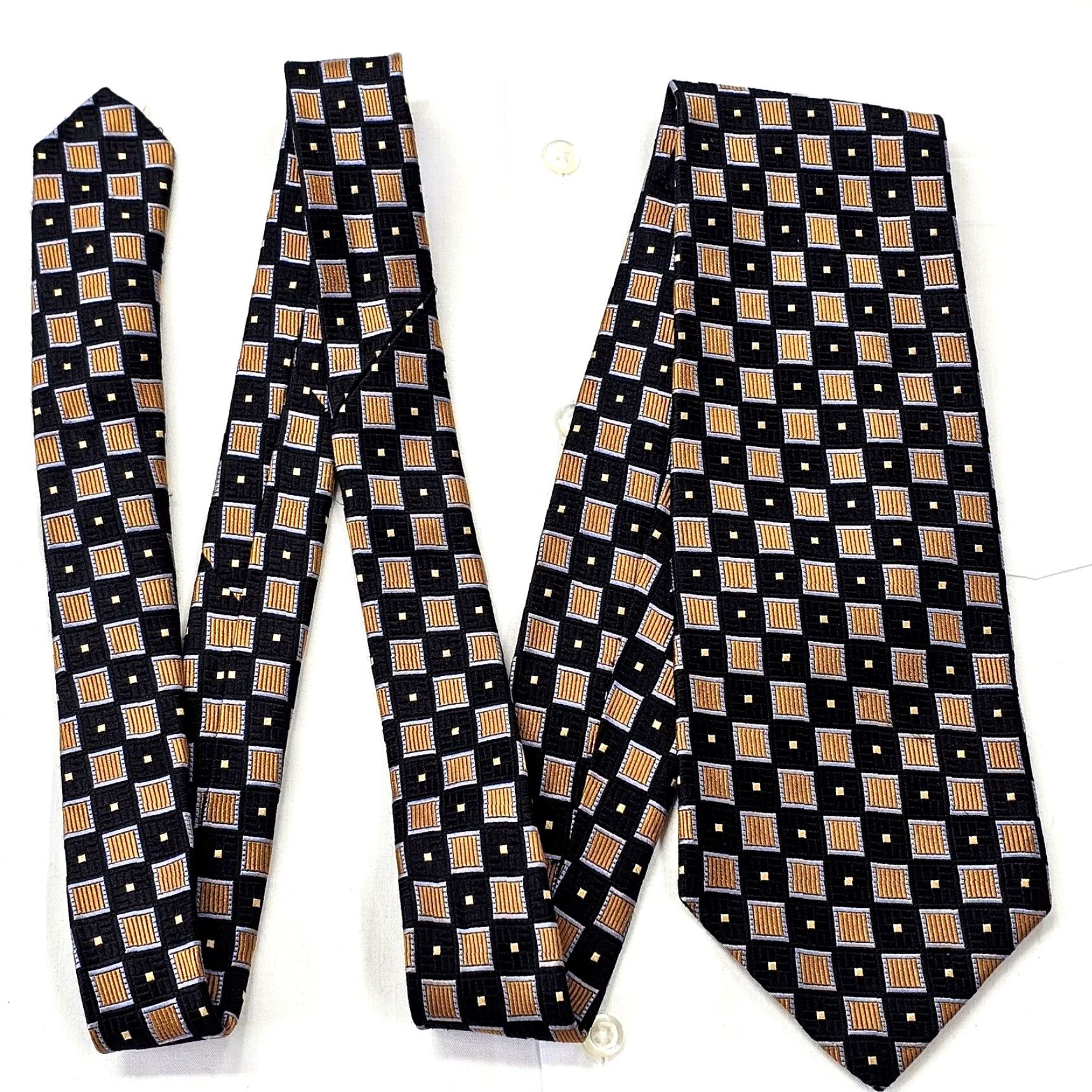 Robert Talbott VINTAGE Robert Talbott Silk Tie Best Of Class Geometric Woven Black Gold Blue One Size Classic Mens Size ONE SIZE - 7 Thumbnail