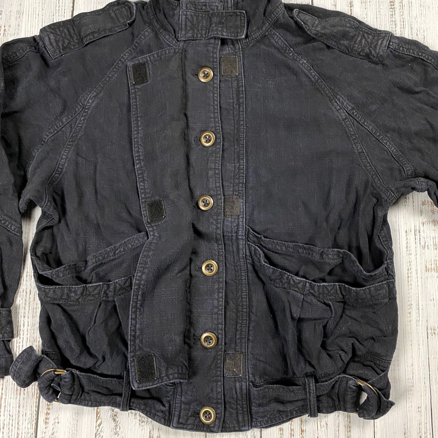 Free People Free People Jayde Safari Jacket Womens Small Black Linen/Viscose Bohemian Boho Jacket Size S / US 4 / IT 40 - 5 Thumbnail