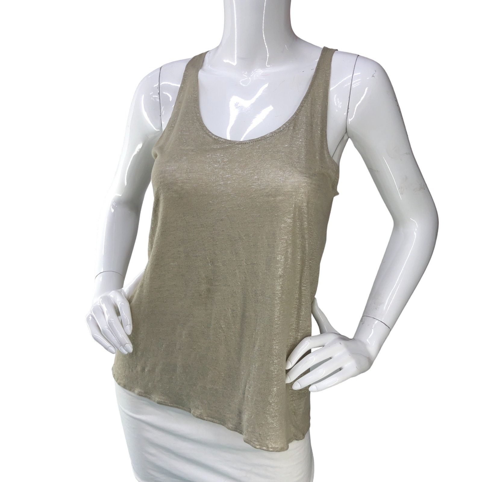 MAJESTIC FILATURES Majestic Paris Size 1 US XS Tank Top Linen Scoop Neck Khaki Size XS / US 0-2 / IT 36-38 - 1 Thumbnail