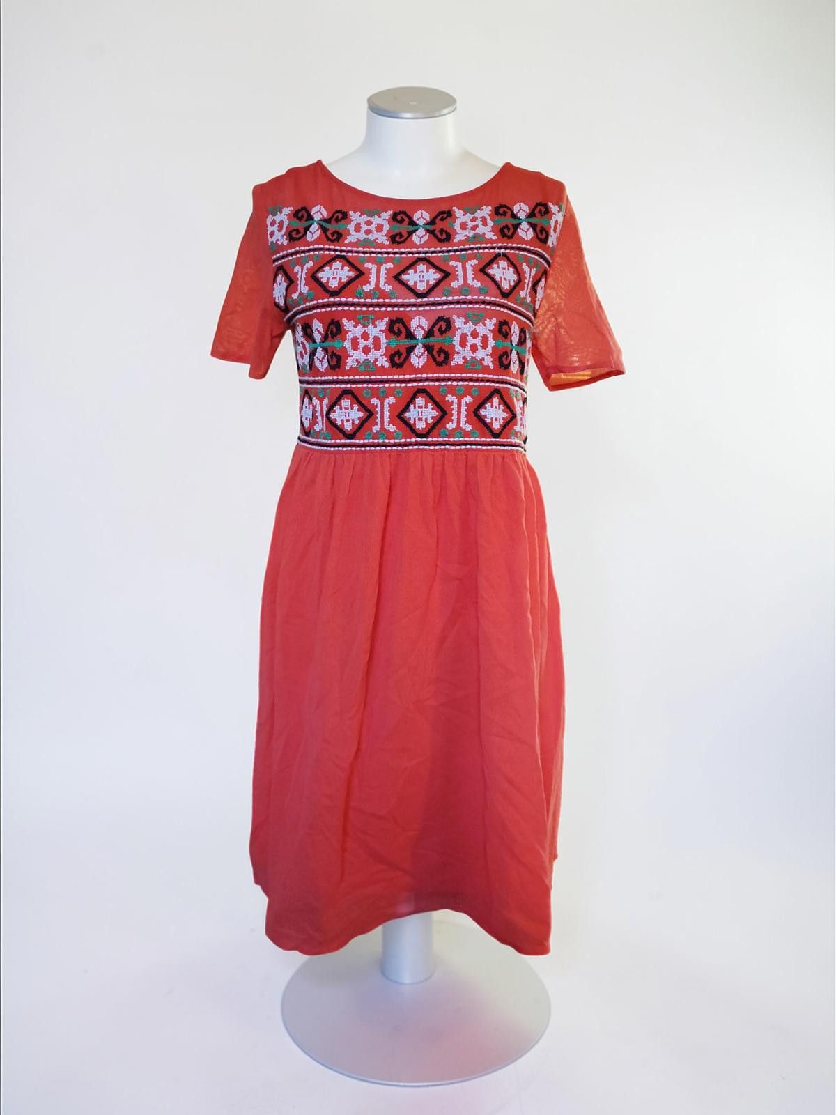 Zara ZARA Medium Coral Embroidered Midi Dress Size M / US 6-8 / IT 42-44 - 3 Thumbnail