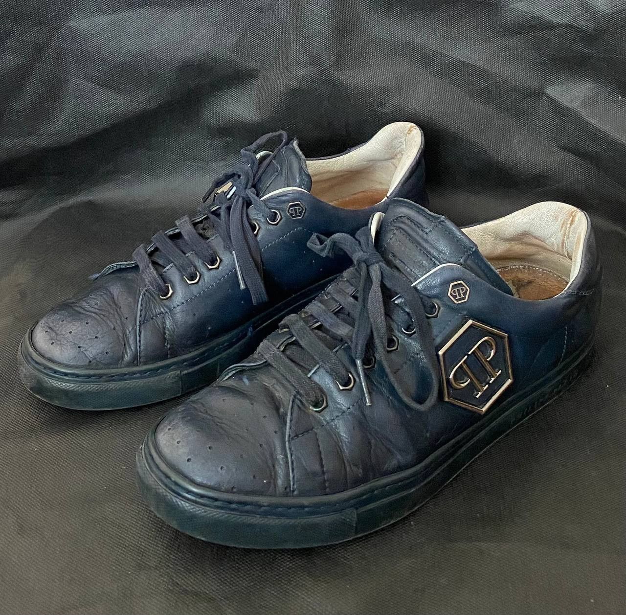Philipp Plein 🔥 Philipp Plein Men Sneakers Size 40 Blue Leather Low Top Size US 7 / EU 40 - 4 Thumbnail