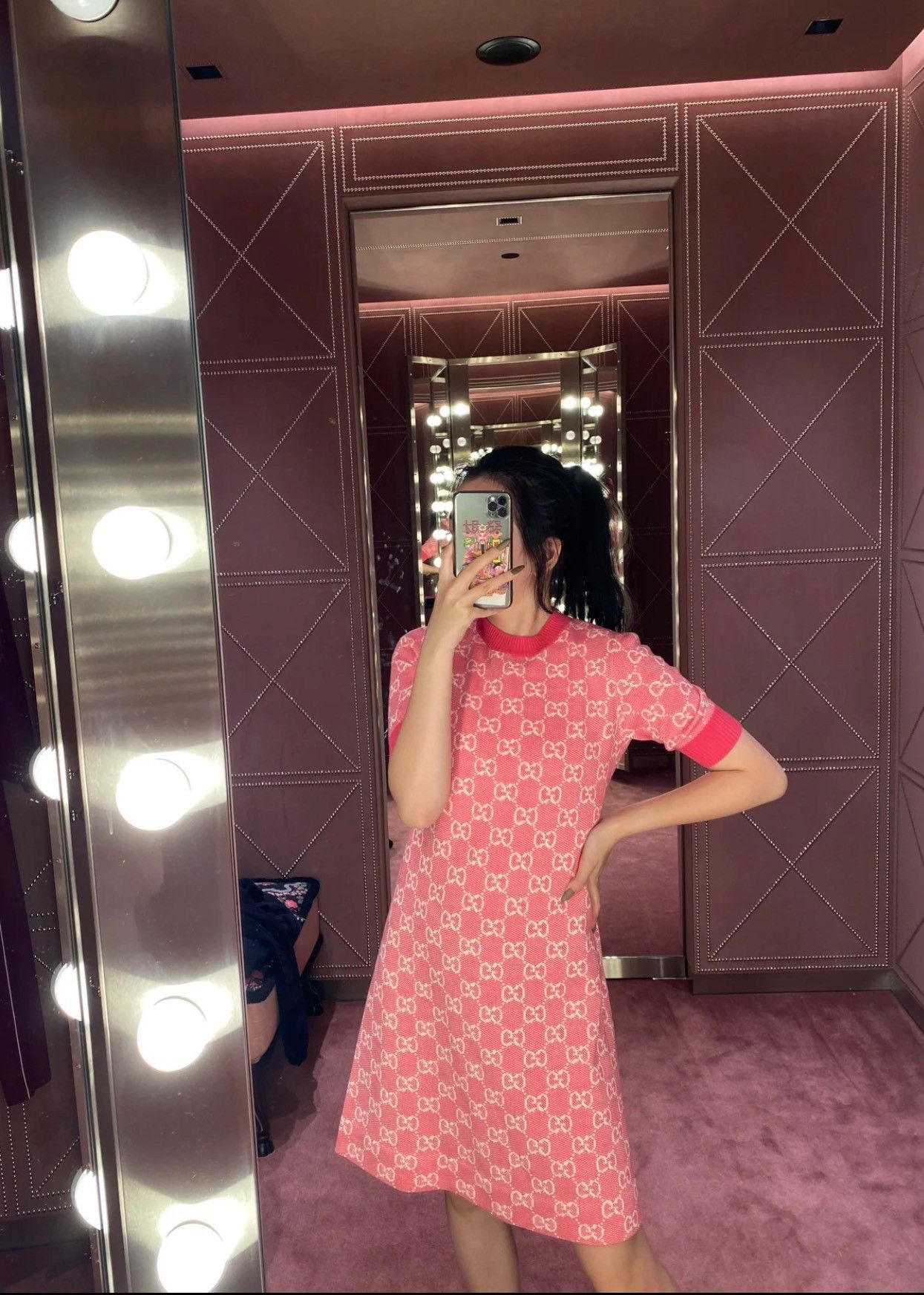 Gucci Gucci pink full print GG old flower knitted dress | Grailed