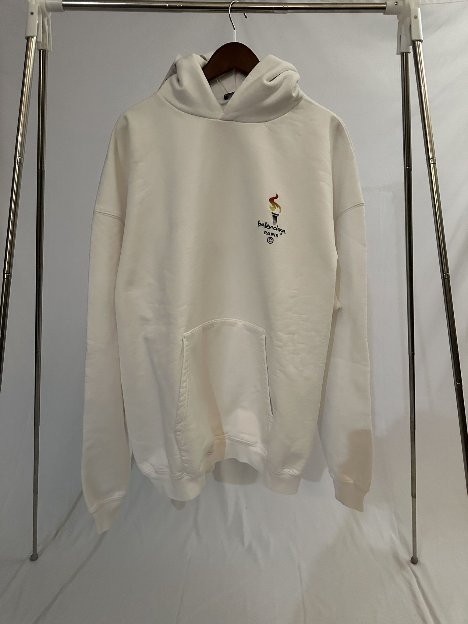 Image of Balenciaga Paris Olympics Torch Hoodie in White, Men's (Size Small)