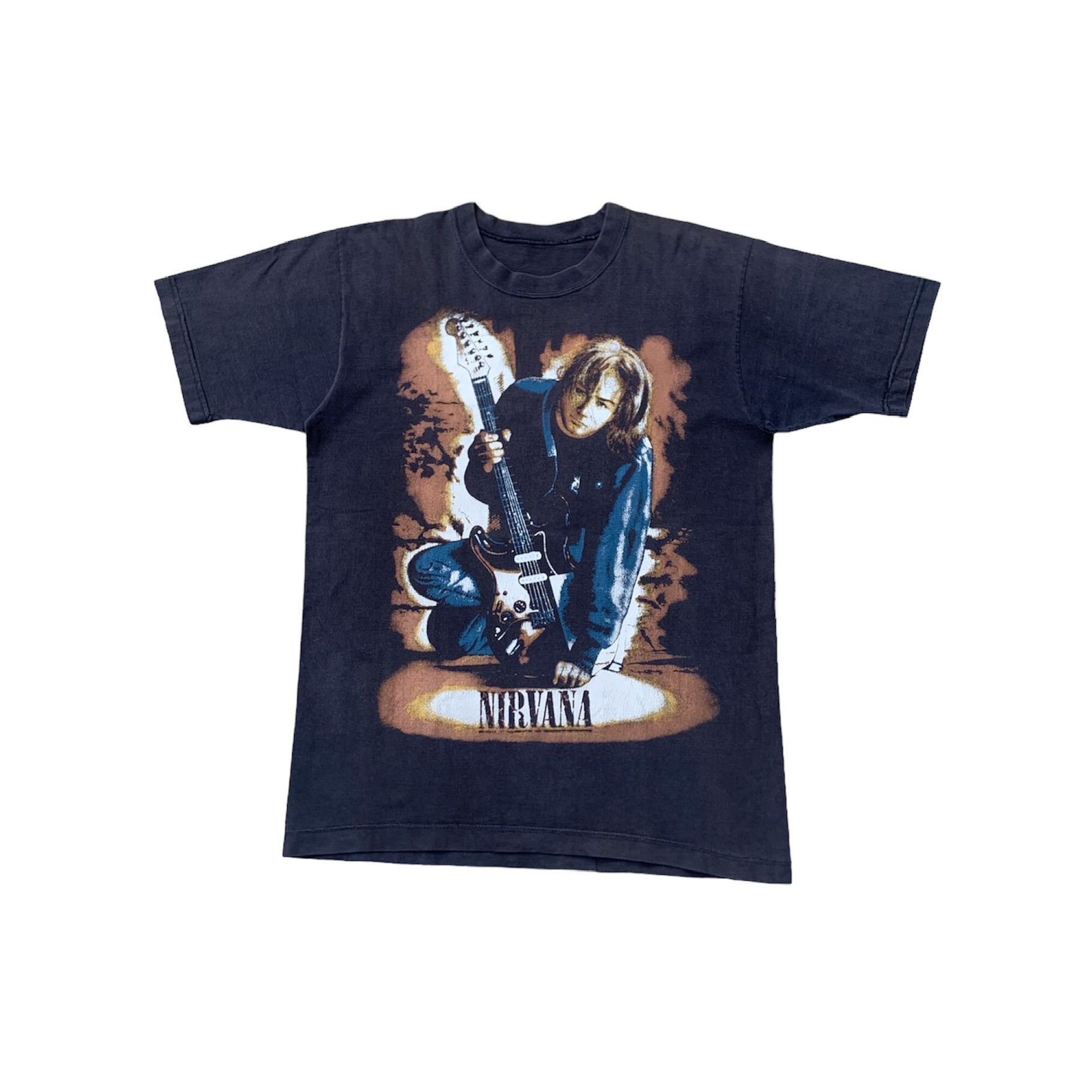 image of Band Tees x Nirvana Vintage Nirvana Kurt Cobain Grunge Band Tshirt in Faded Black (Size Large)