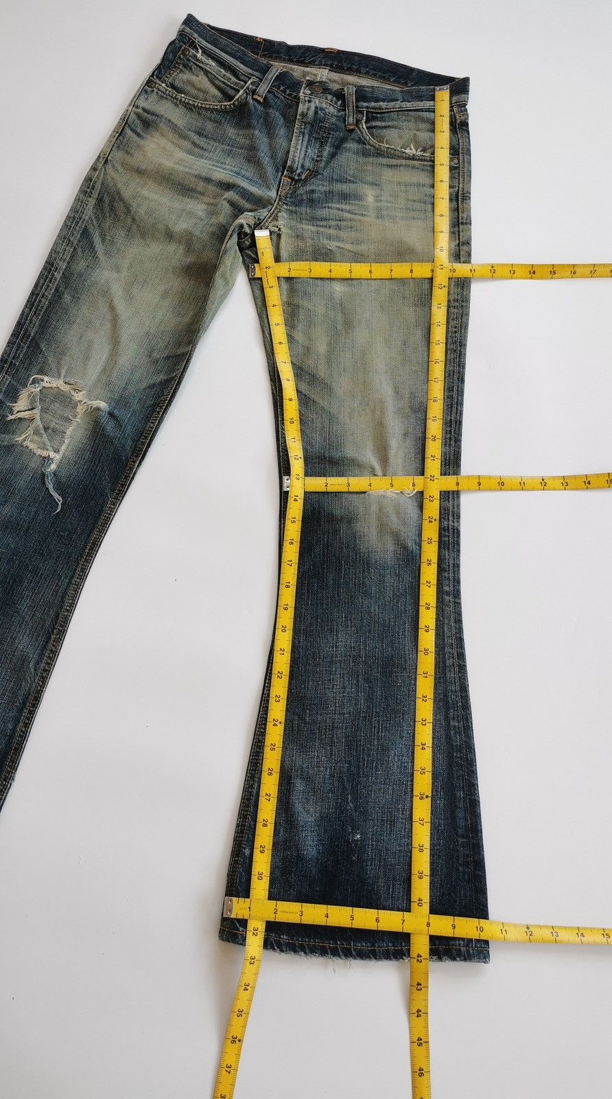 Edwin Bootcut Thrashed Edwin 500RV Mud Distressed Jeans ERD Grunge Size US 31 - 17 Thumbnail
