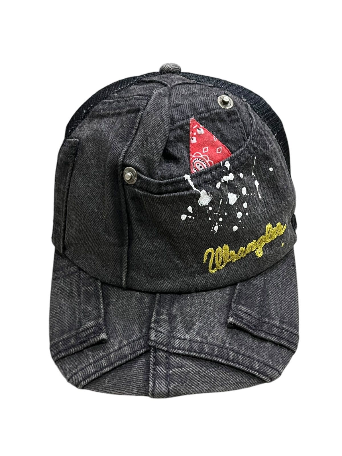 Wrangler 🔥Vintage Reworked Jeans Design Trucker Hat Made by WRANGLER Size ONE SIZE - 4 Thumbnail