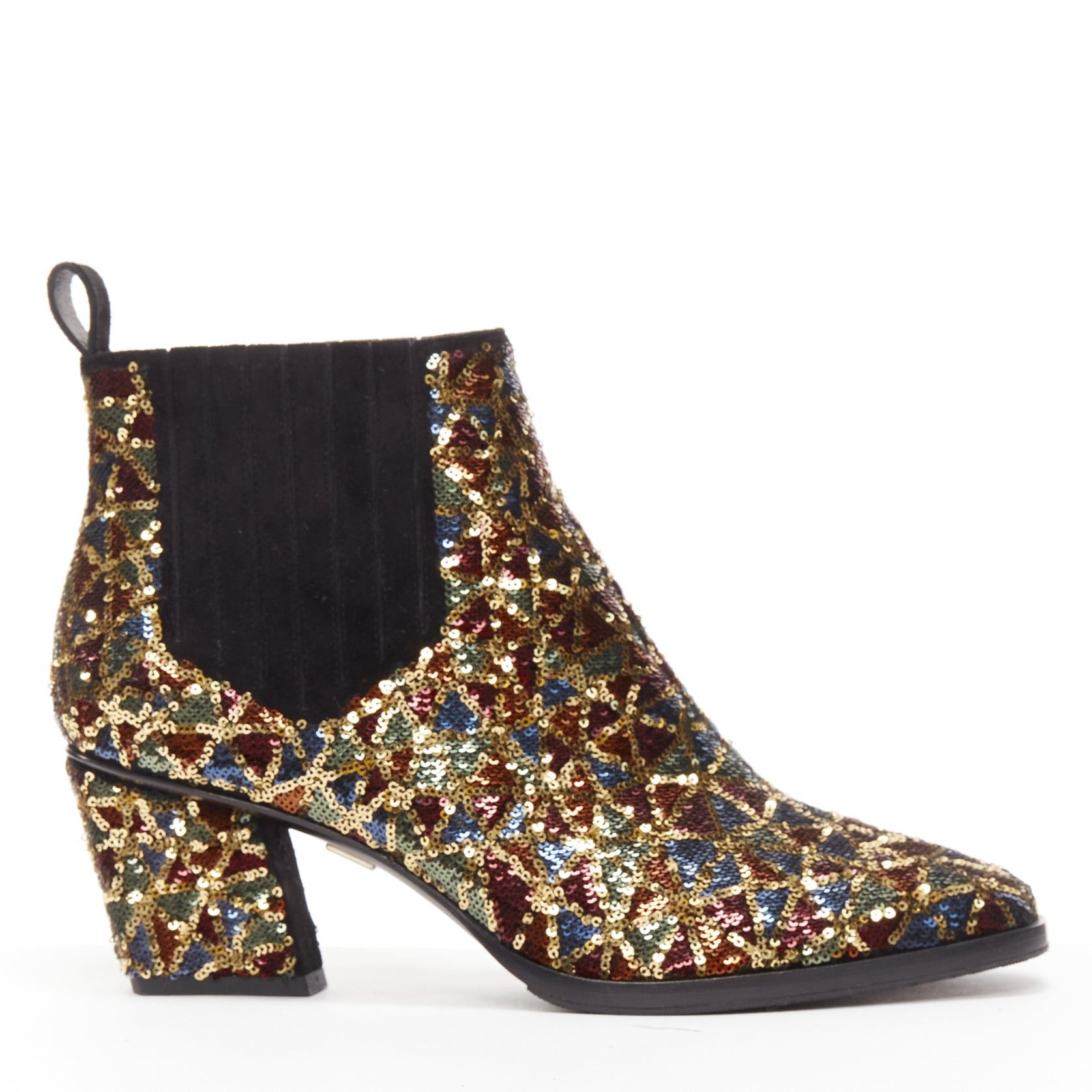 image of Roger Vivier Skyscraper Gold Geometric Sequins Block Heel Shoes Ankle Boot Eu37, Women's