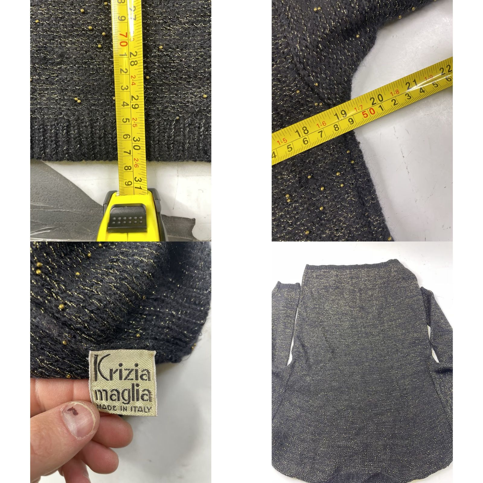 Krizia VINTAGE Krizia Sweater Wool Knit Crew Neck Long Sleeve Medium Black Women Pullover Glitter Metal 90s Size M / US 6-8 / IT 42-44 - 9 Thumbnail