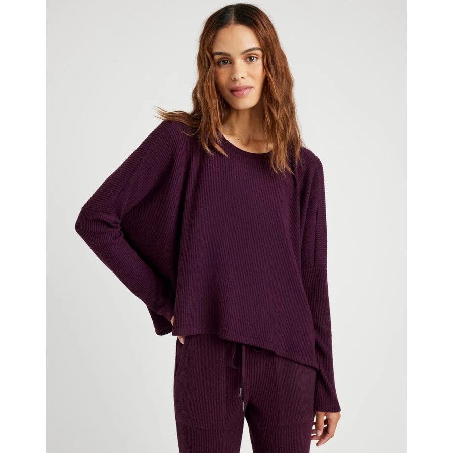 Splendid Women Plum Waffle Knit London Oversize Top Size XS