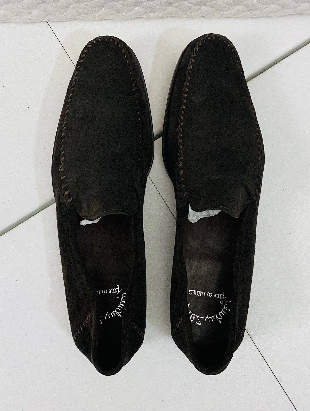 Santoni Santoni Chocolate Suede Tonal Stitched Apron Loafer 12 NEW Size US 12 / EU 45 - 6 Thumbnail