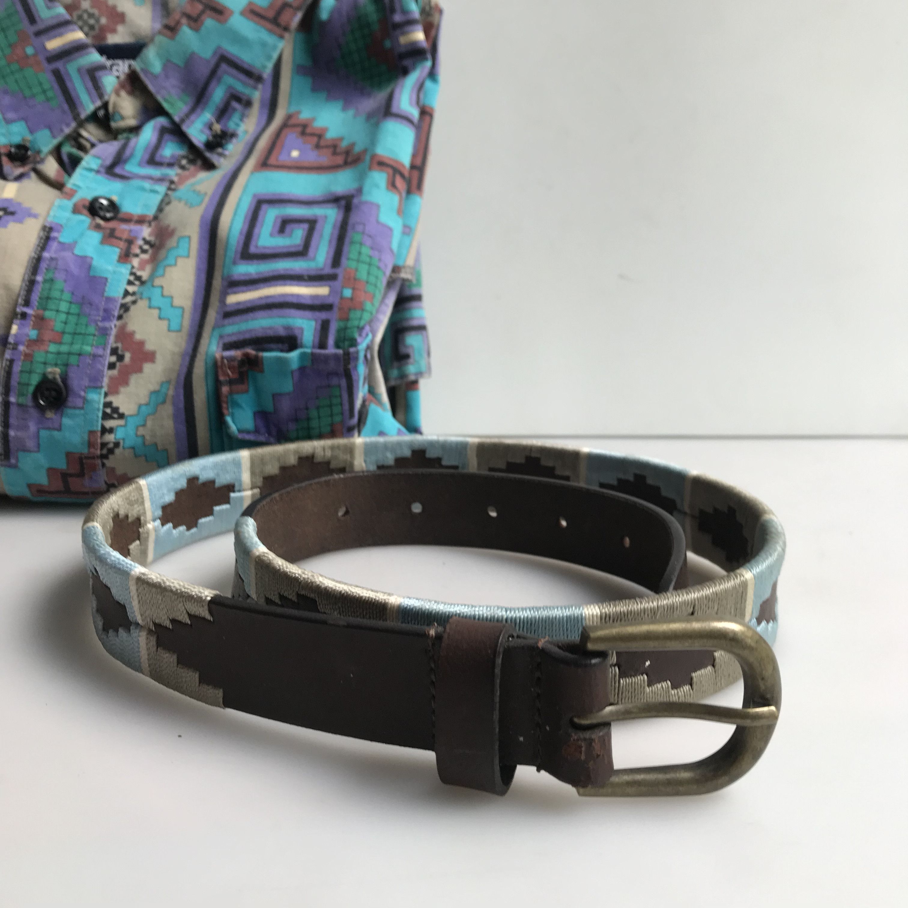 Vintage Vintage Aztec Navajo Brown Leather Belt size S Size ONE SIZE - 4 Thumbnail