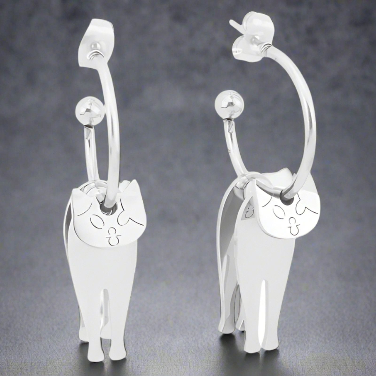 Other Movable Silver Cat Earrings - Stainless Steel Moveable Studs Size ONE SIZE - 1 Thumbnail