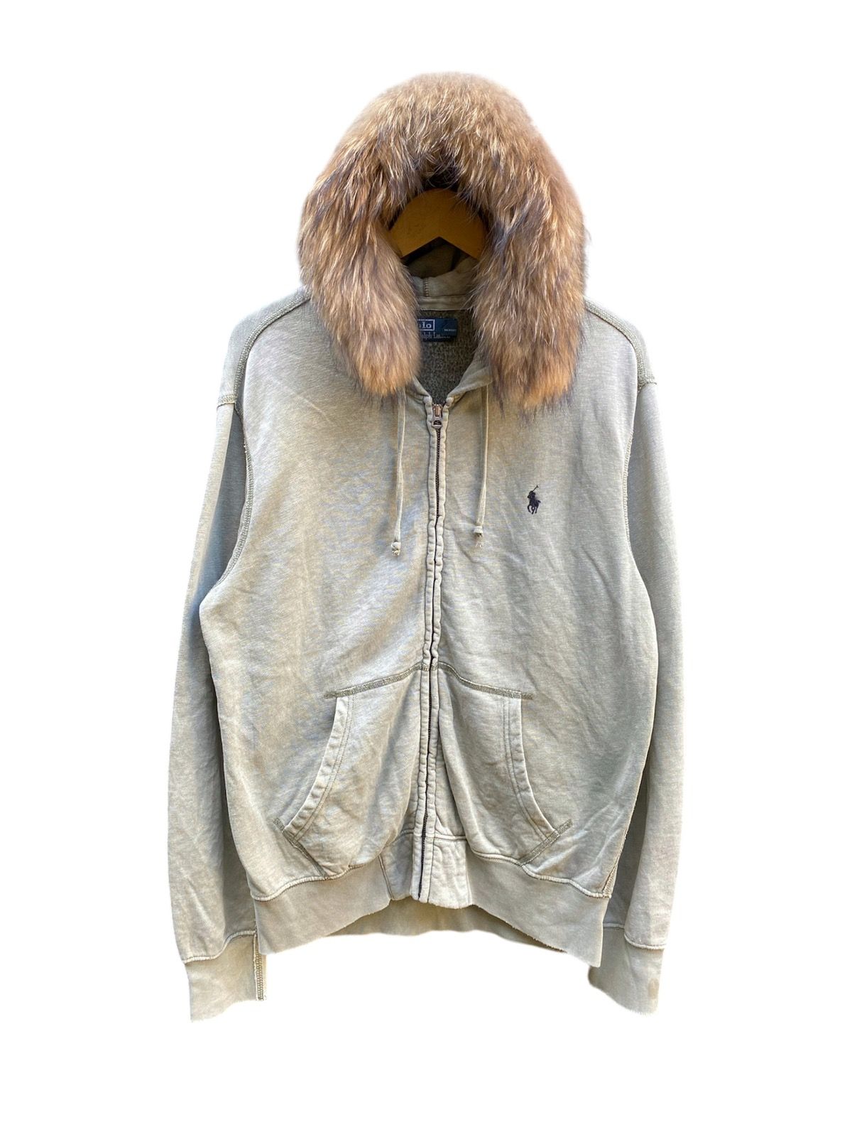Pre-owned If Six Was Nine X Le Grande Bleu L G B Polo Ralph Laurent Fur Zip Hoodie Trashed Sun Faded In Grey
