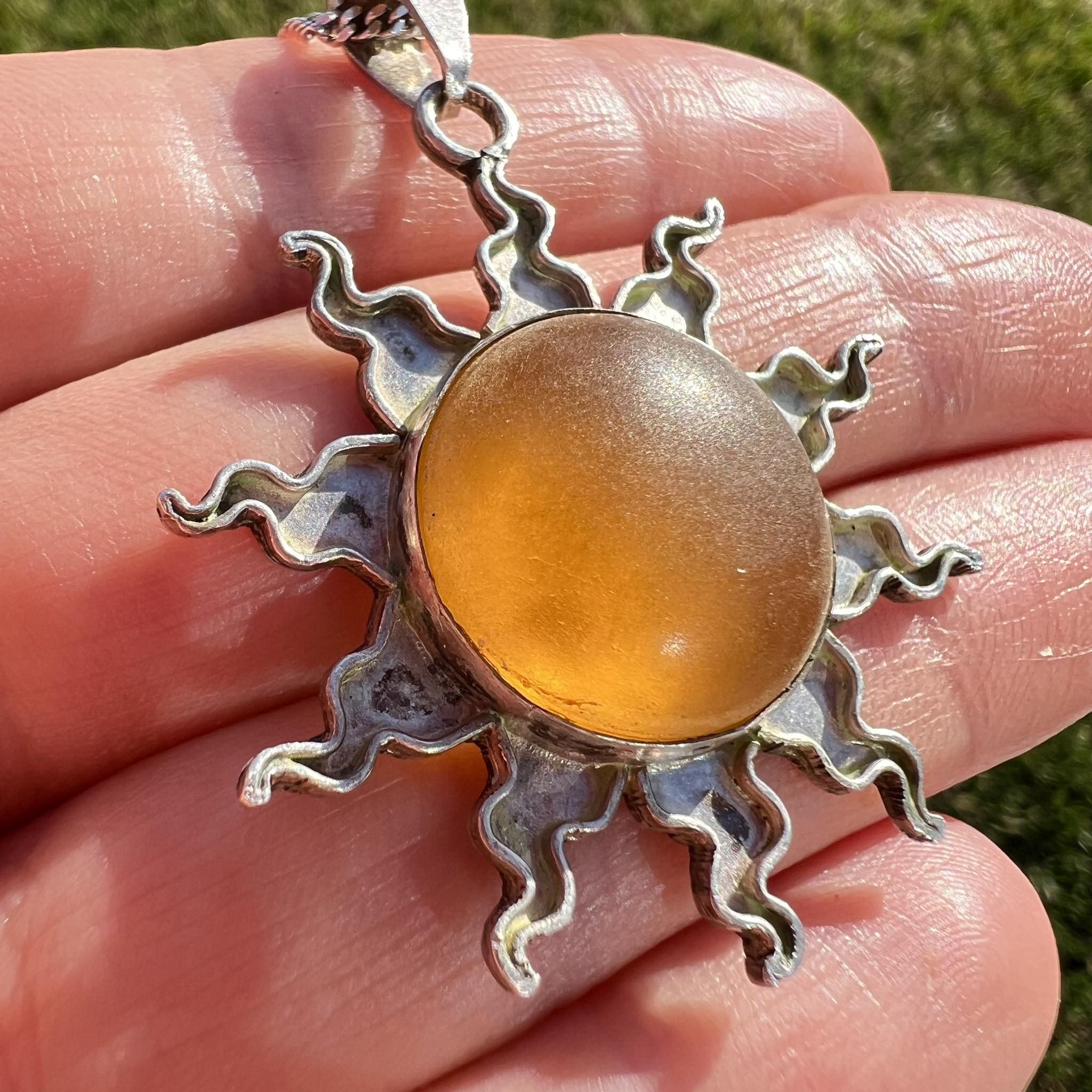 Jewelry Vintage Sterling Silver 925 Necklace Pendant Sun Amber Size ONE SIZE - 4 Thumbnail